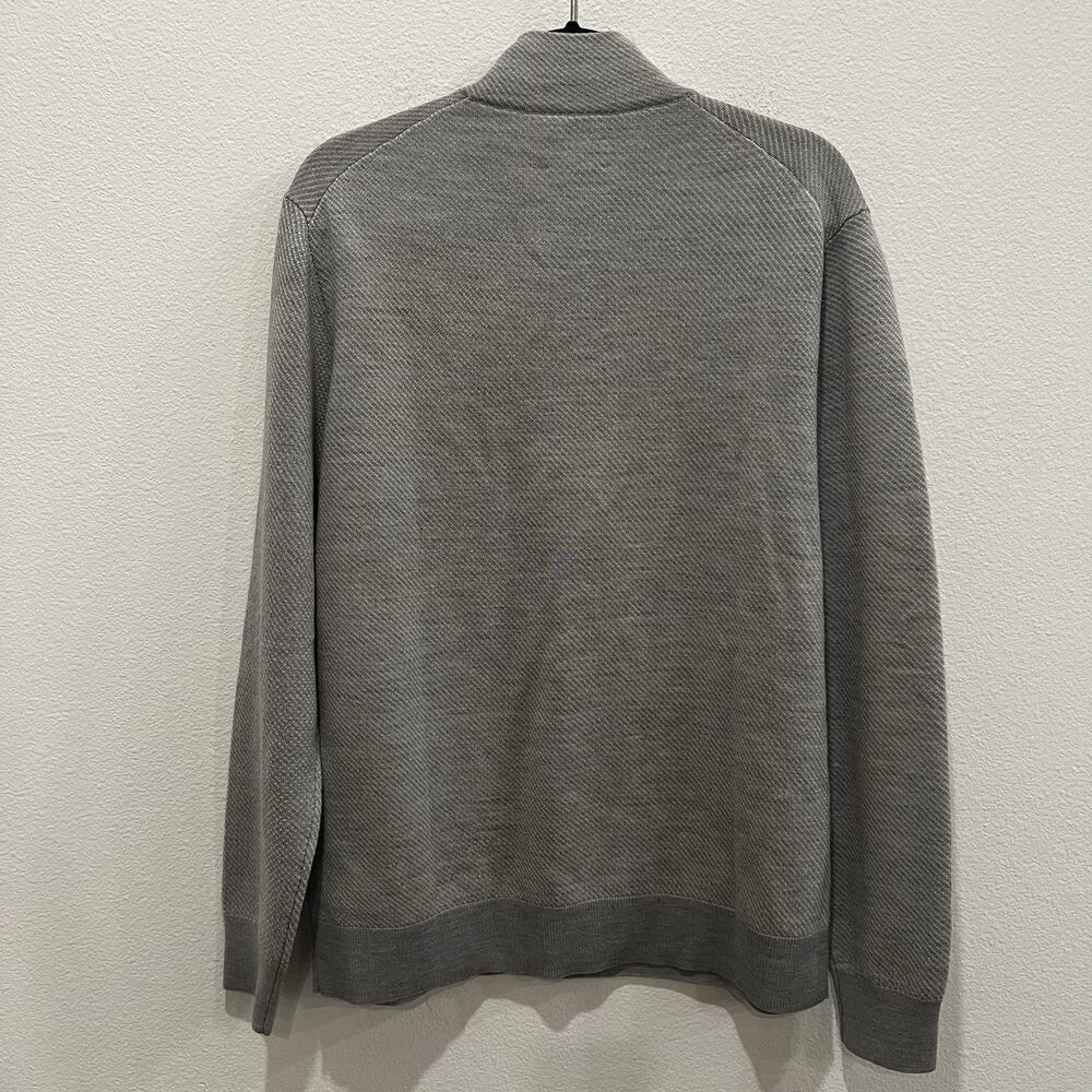 Untuckit Sweater Mens L 1/4 Zip Pullover Gray Merino Wool Mock Neck Long Sleeve - Picture 3 of 5